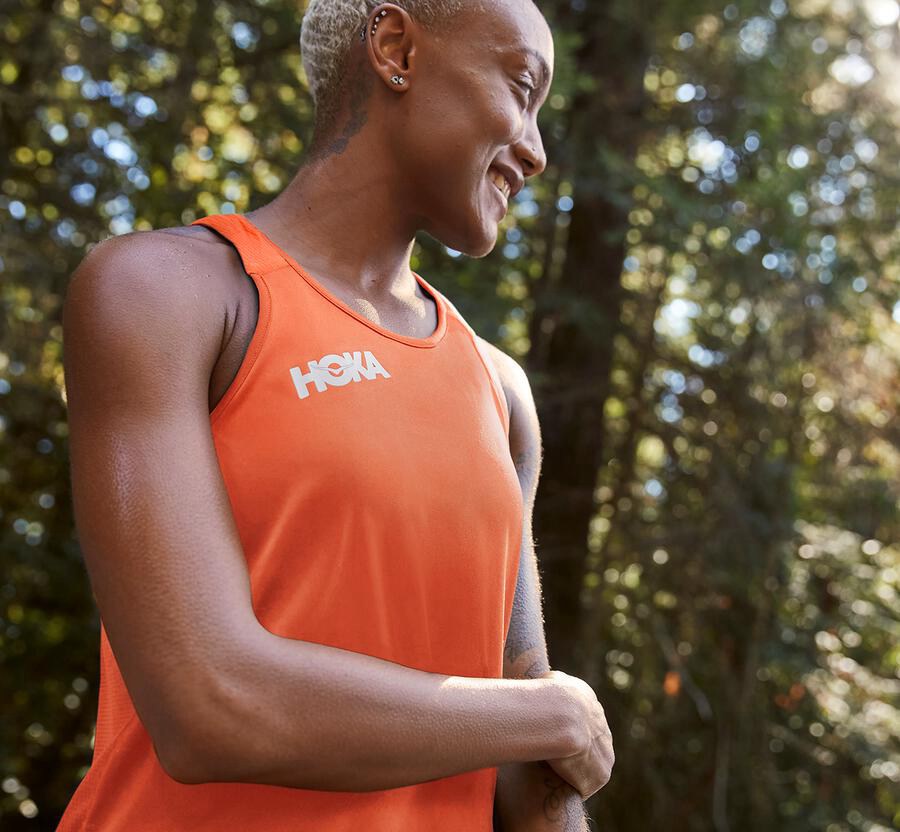 Tops Womens - Hoka One One Performance Tank - Orange - AFGCZIL-26